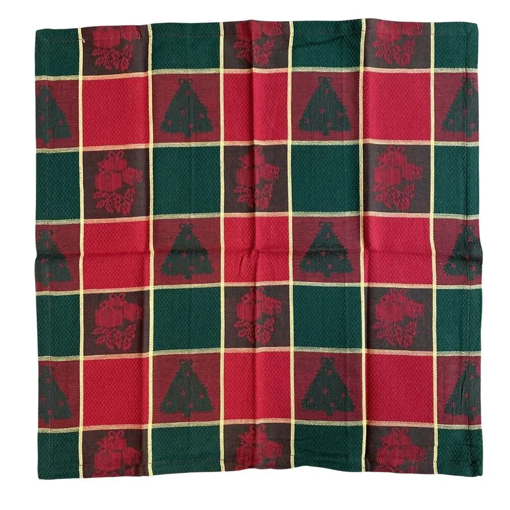 Vintage Christmas Table Linens (4) placemats & napkins red green plaid festive